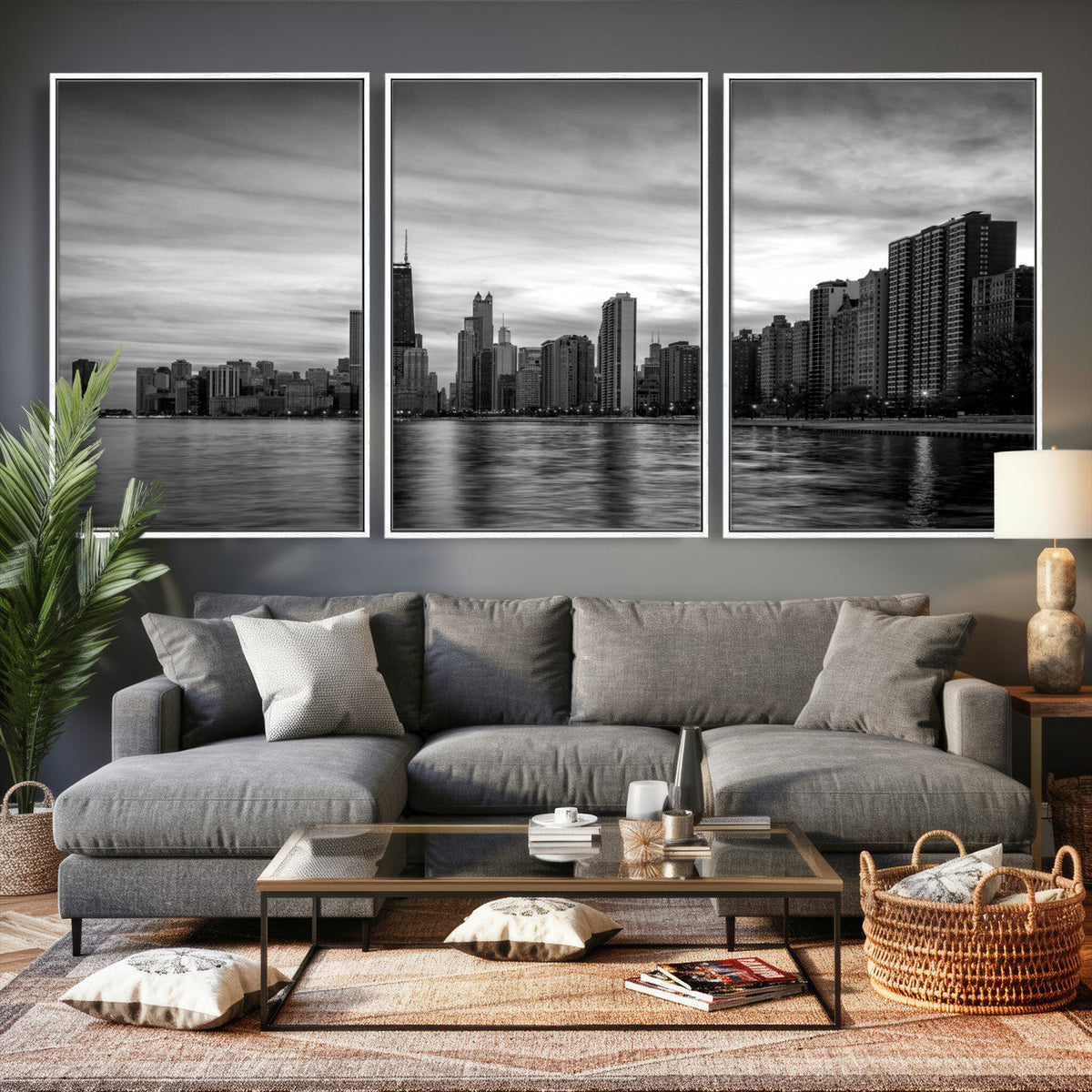Chicago Wall Art Canvas Print, Chicago City Downtown Night Cityscape