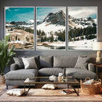 Snowy Mountain Wall Art Canvas Print, Alpine Pine Forest