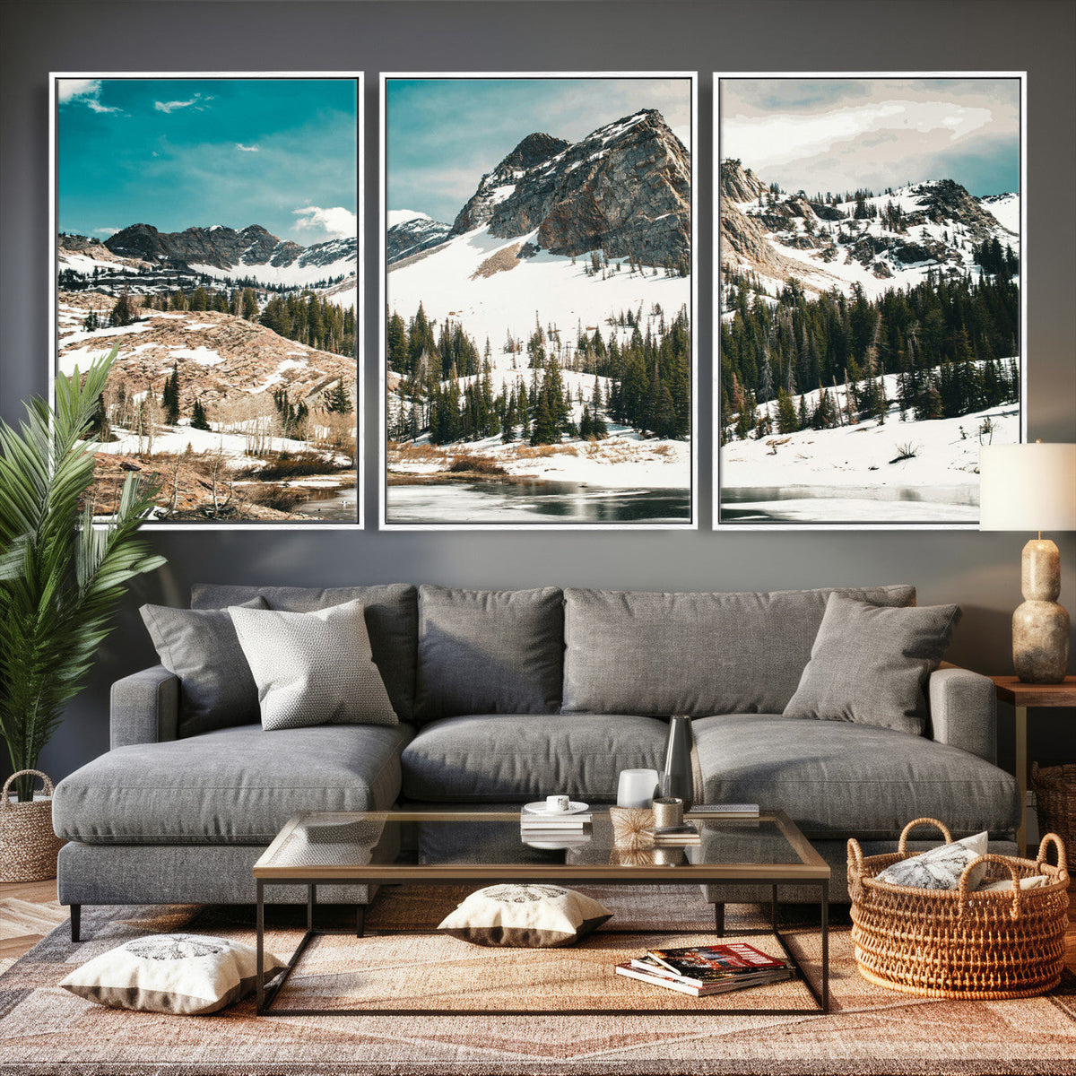 Snowy Mountain Wall Art Canvas Print, Alpine Pine Forest
