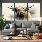 Abstract Highland Cow Wall Art Canvas Print, Rustic Farm Cattle Portrait