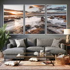 Rocky Coast Ocean Sunset Wall Art Canvas Print, Dramatic Seascape Nature Decor