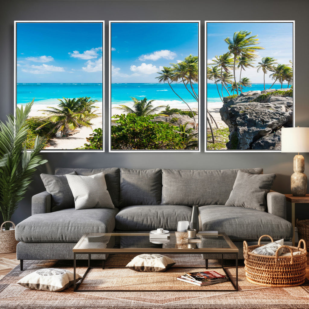 Tropical Beach Wall Art Canvas Print, Palm Tree Ocean Landscape Photography