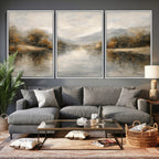 Neutral Abstract River Landscape Wall Art Canvas Print