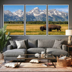 Bison in Mountain Landscape Wall Art Canvas Print, Western Decor
