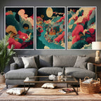 Colorful Japanese Landscape Print: Maximalist Panoramic Wall Art