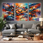 Geometric Abstract Wall Art Canvas Print, Orange Blue