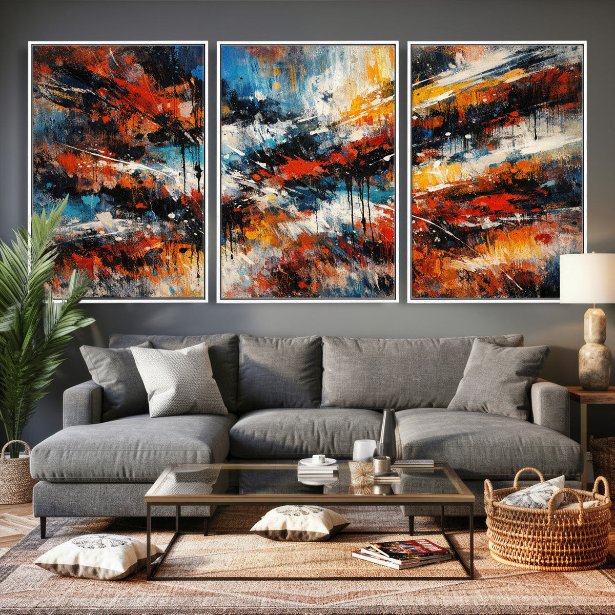 Lyrical Abstract Wall Art Canvas Print, Orange Blue Abstract