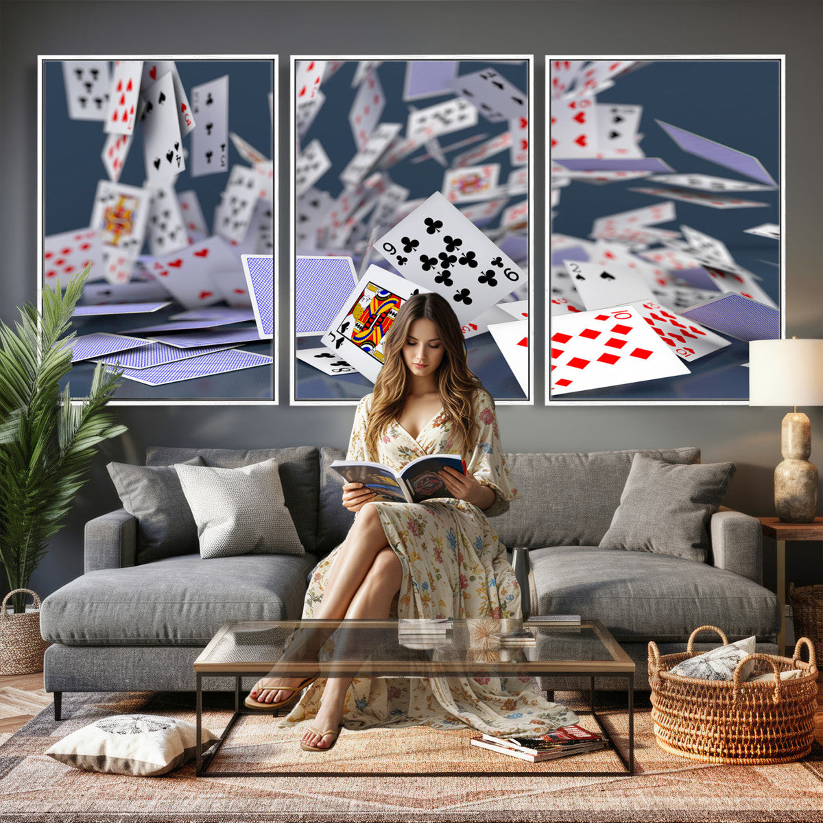 Playing Cards Canvas Wall Art | Casino Game Room Decor