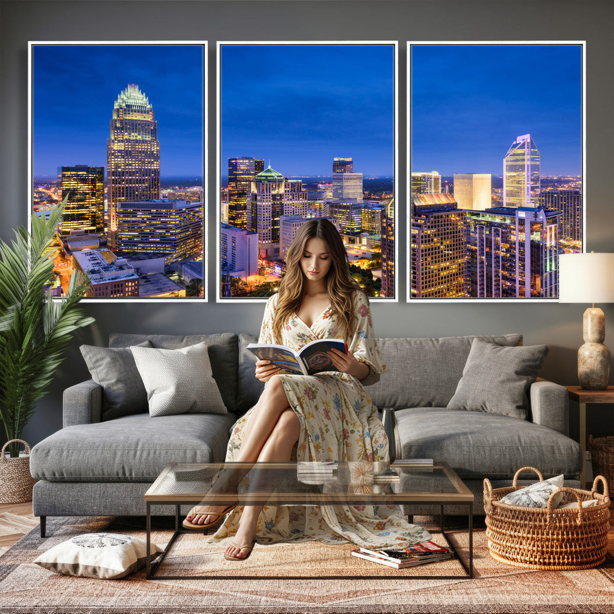 Charlotte Skyline Canvas Wall Art Print | North Carolina Cityscape