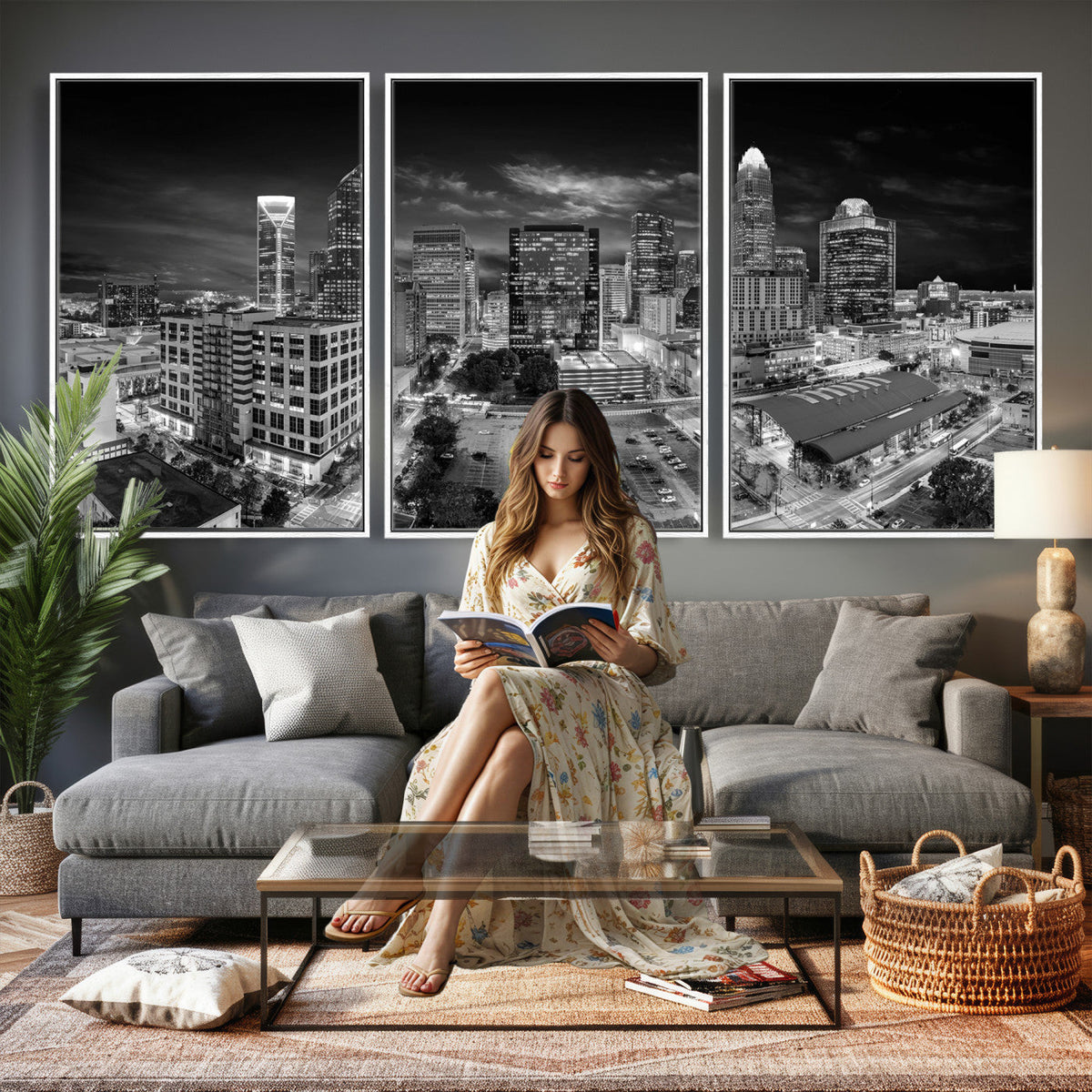 Charlotte Skyline Canvas Wall Art Print | North Carolina Cityscape