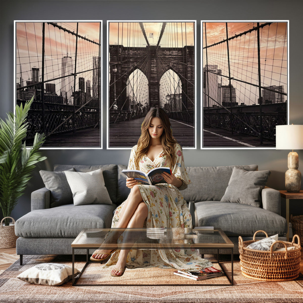Brooklyn Bridge Canvas Wall Art, New York City Skyline Photography