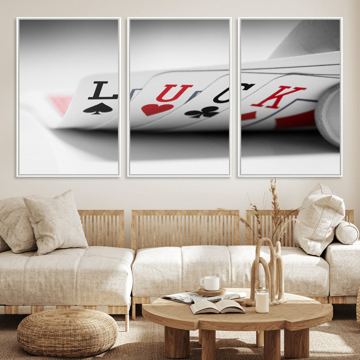 Framed Lucky Poker Cards Canvas | Modern Triptych Wall Art for Game Rooms