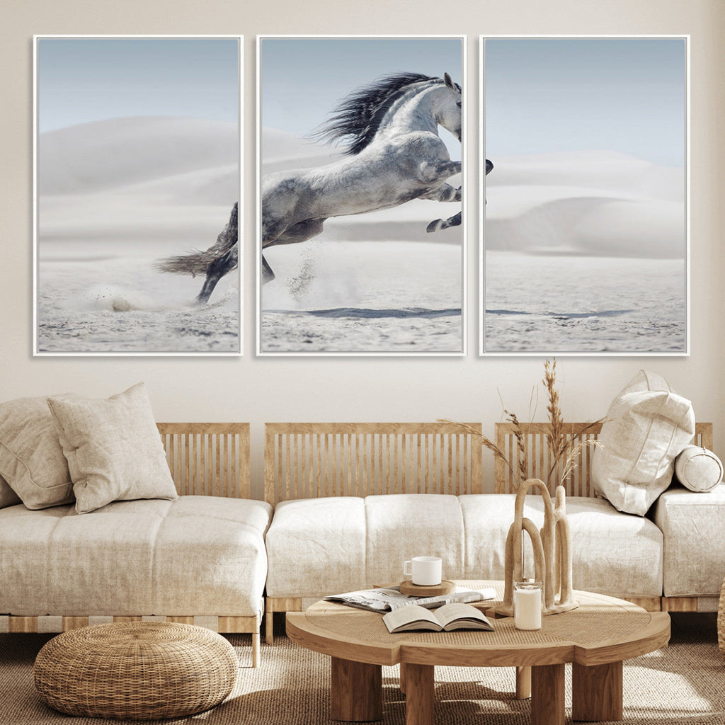 Prancing Horse Desert Large Wall Art Canvas Print, Majestic Horse Animal Artwork