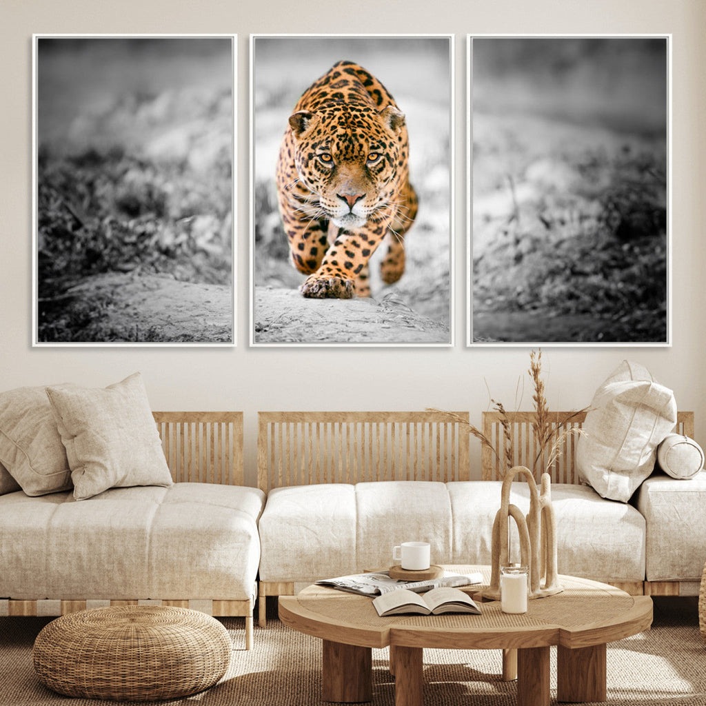 Jaguar Wall Art Canvas Print, Majestic Big Cat in Focused Pursuit