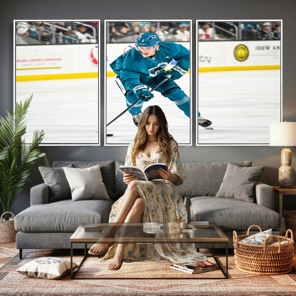 San Jose Sharks Ice Hockey Player Wall Art Canvas Print