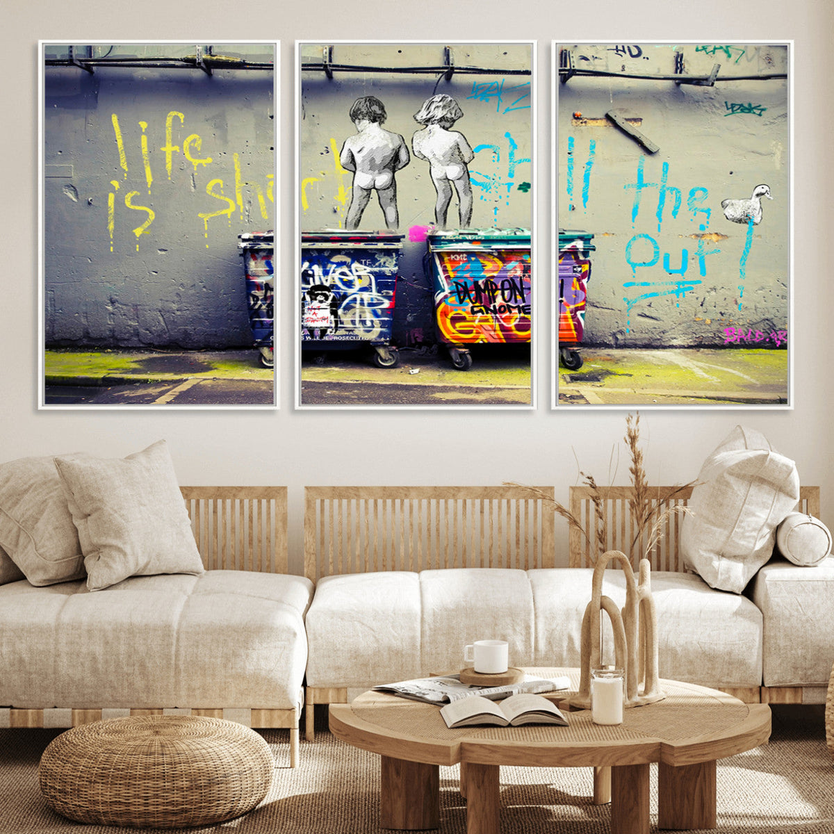 Banksy Life is Short Wall Art, Iconic Graffiti Street Art Canvas Print