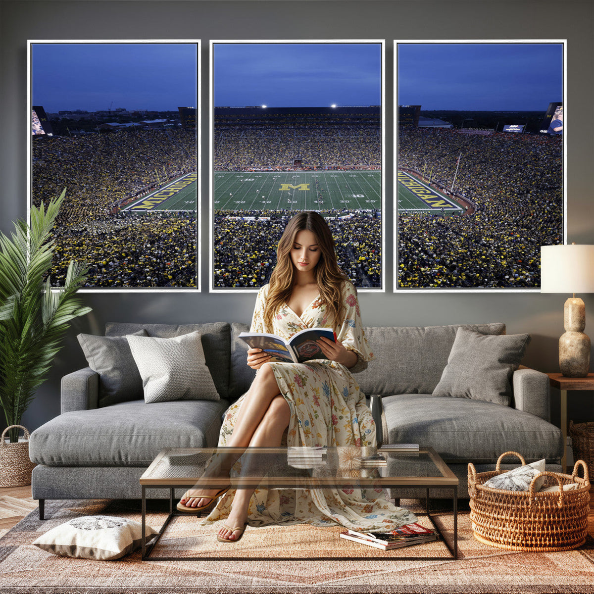 University of Michigan Wolverines Football Team Print, Ann Arbor, Home Bar Wall Decor
