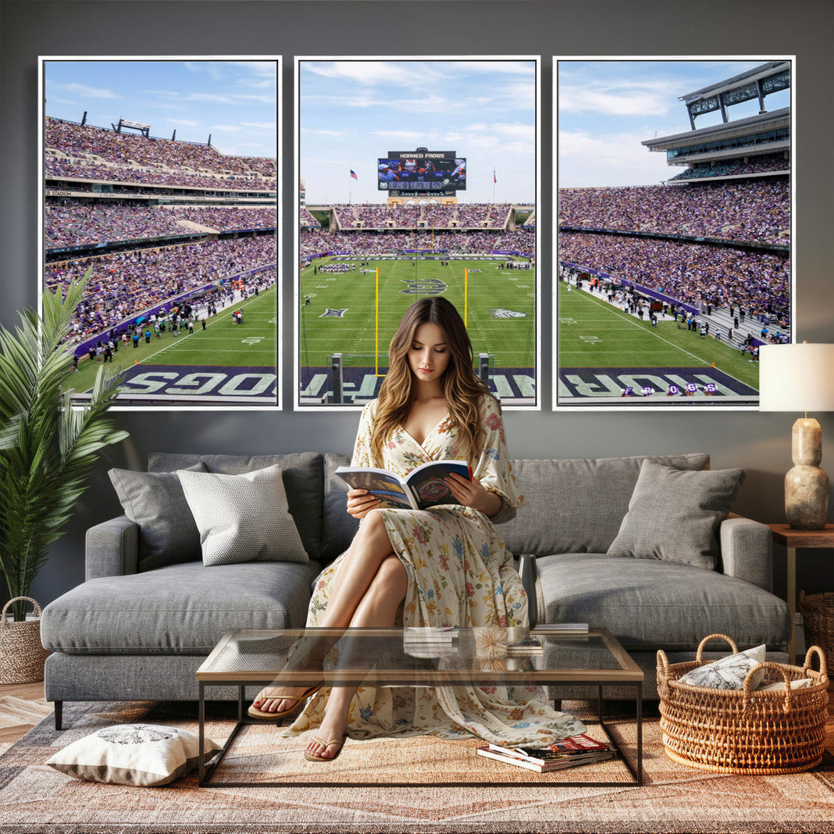 TCU Horned Frogs Football Team Print, Fort Worth Amon G. Carter Stadium, Framed and Ready to Hang