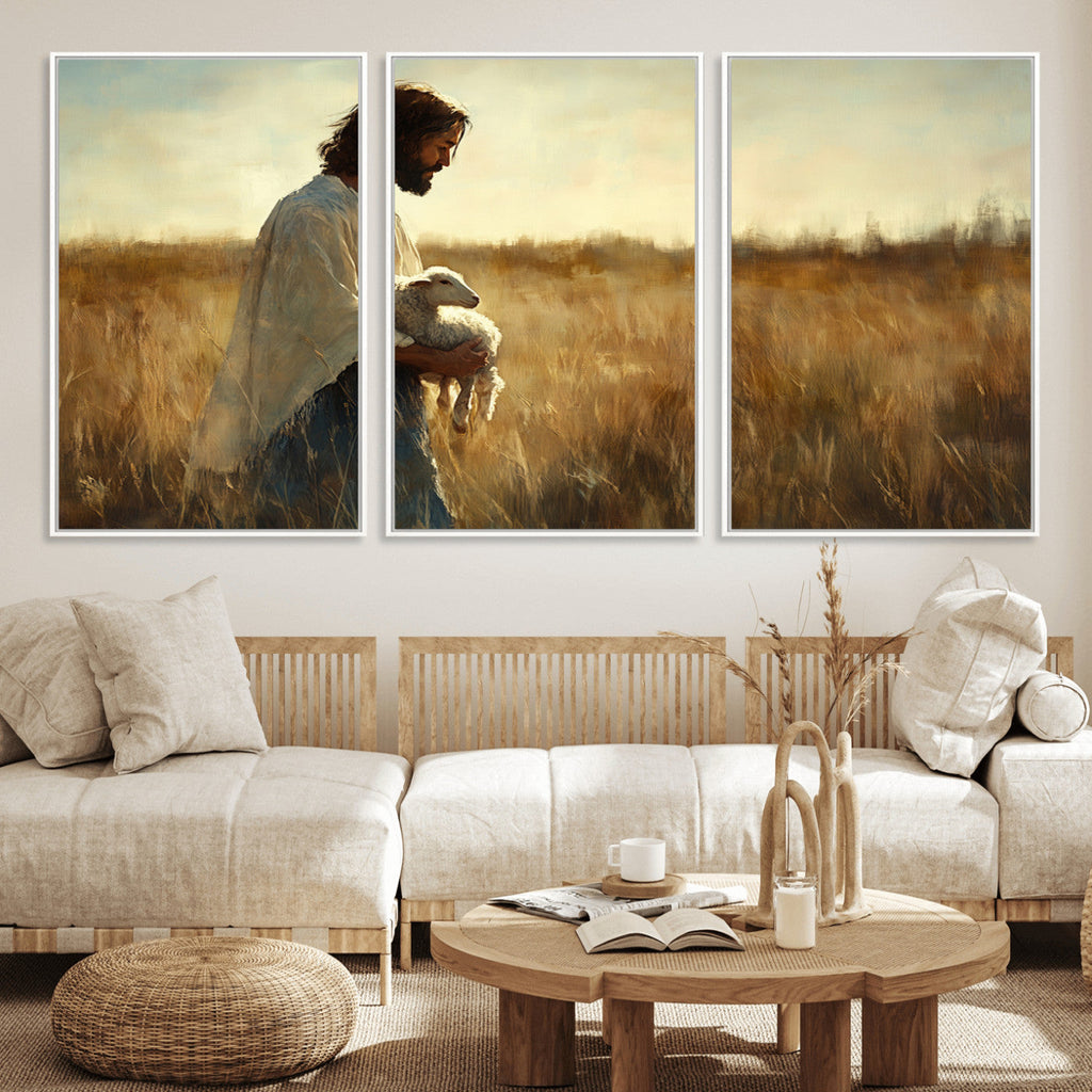 Jesus the Good Shepherd Wall Art Canvas Print, Inspirational Christian Religious Print for Prayer Room