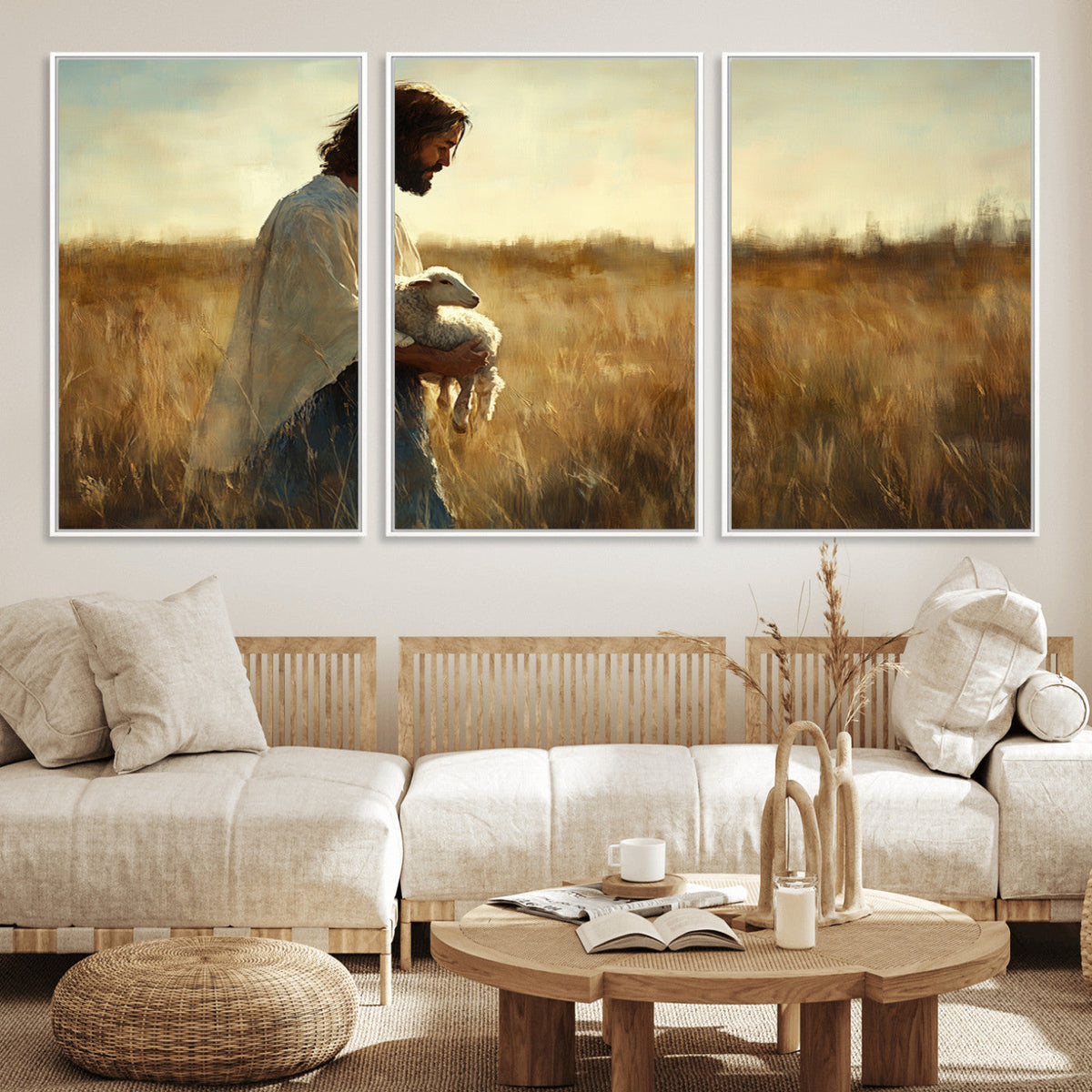 Jesus the Good Shepherd Wall Art Canvas Print, Inspirational Christian Religious Print for Prayer Room
