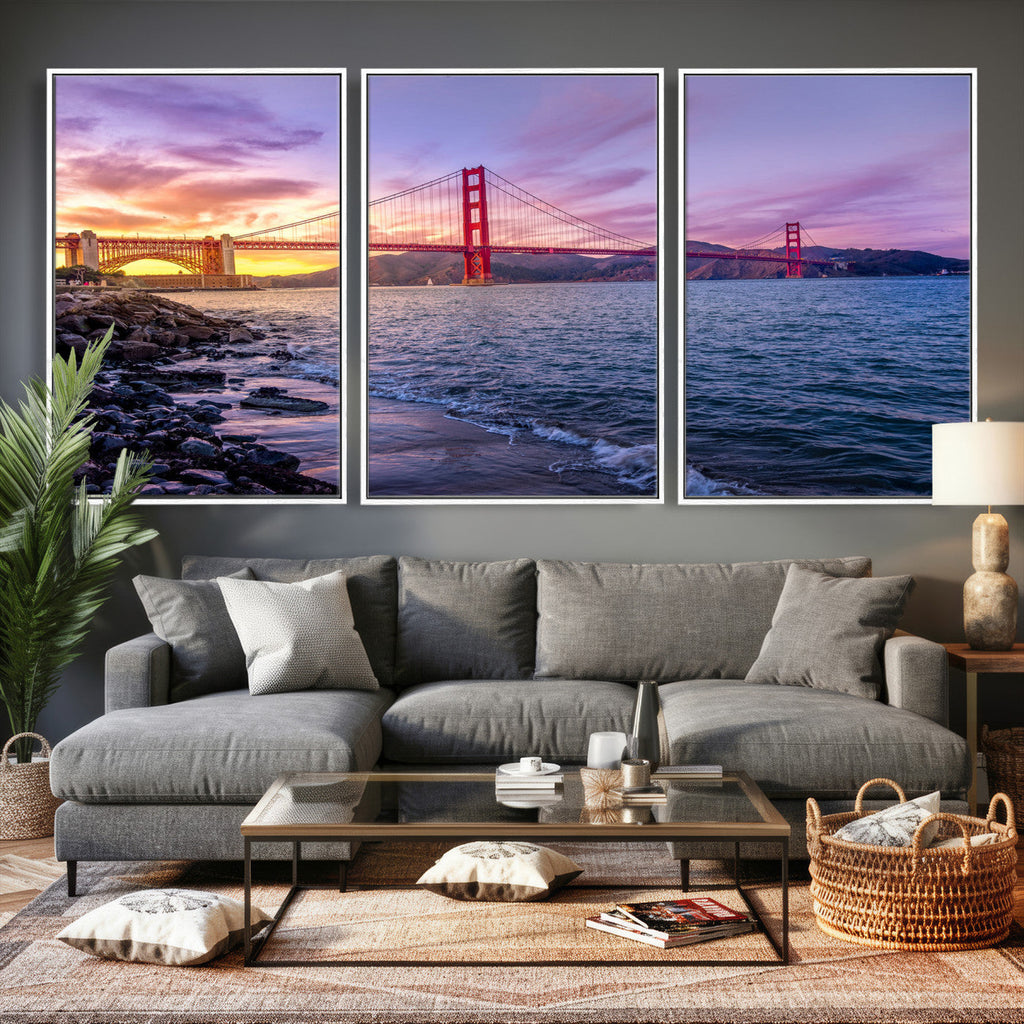 Golden Gate Bridge Wall Art Canvas Print, Framed San Francisco Sunset Landmark