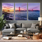 Golden Gate Bridge Wall Art Canvas Print, Framed San Francisco Sunset Landmark