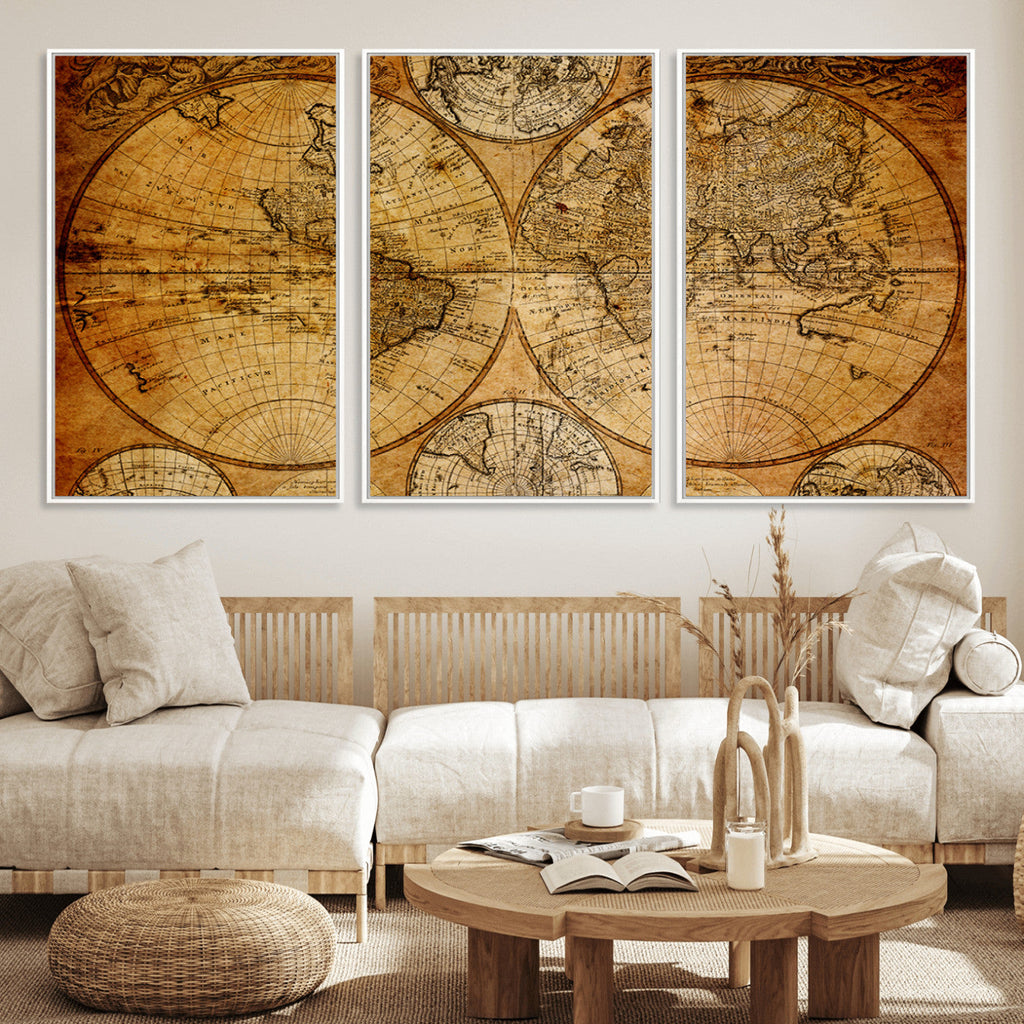 Vintage World Map Canvas Print | Antique Push Pin Travel Map