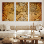 Vintage World Map Canvas Print | Antique Push Pin Travel Map