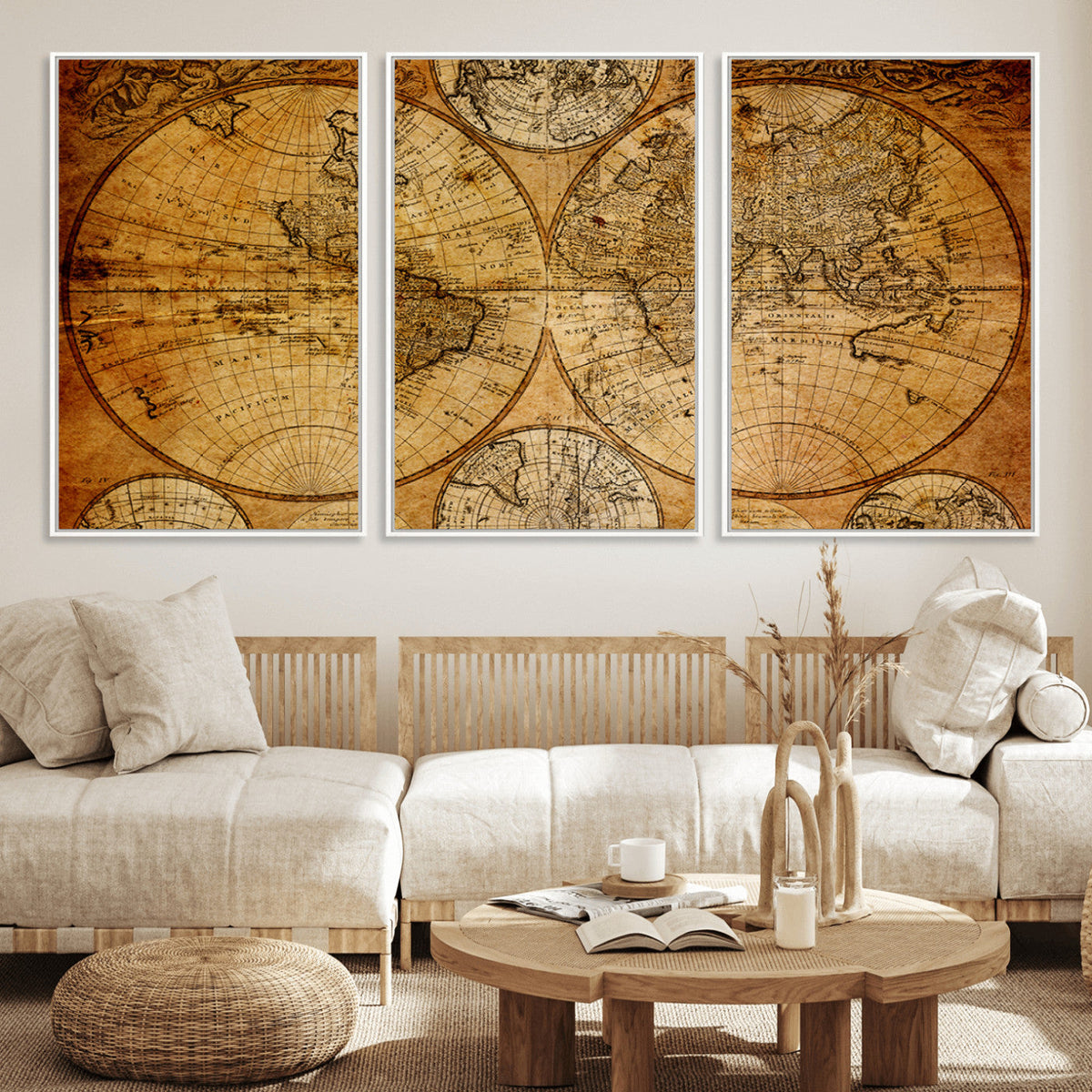 Vintage World Map Canvas Print | Antique Push Pin Travel Map