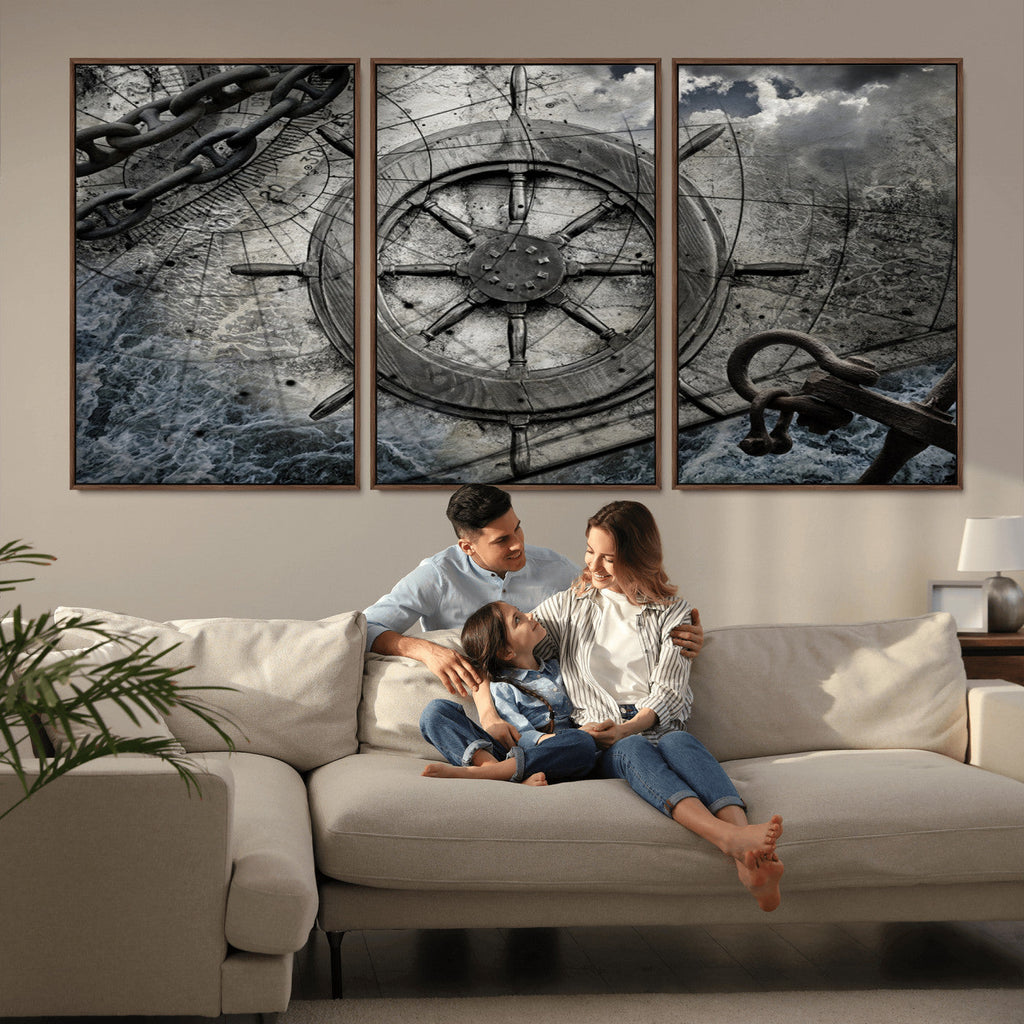 Ship Steering Wheel Vintage Wall Art Canvas Print