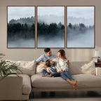 Autumn and Misty Trees in the Forest Wall Art Canvas Print, Foggy Forest Mountain Wall Art