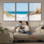 Serene Coastal Dune Path with Ocean View, 3-Panel Beach Canvas Wall Art