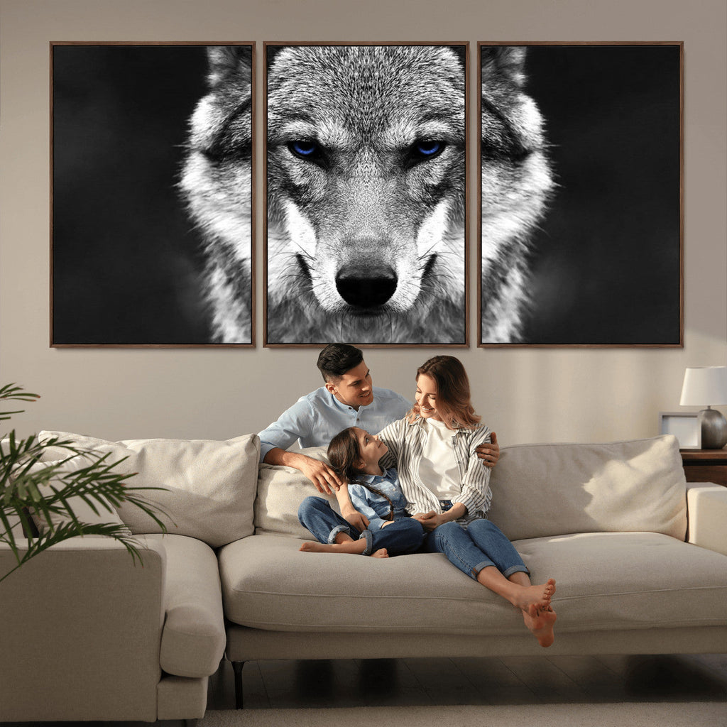 Black and White Wild Wolf Wall Art Canvas Print