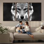 Black and White Wild Wolf Wall Art Canvas Print