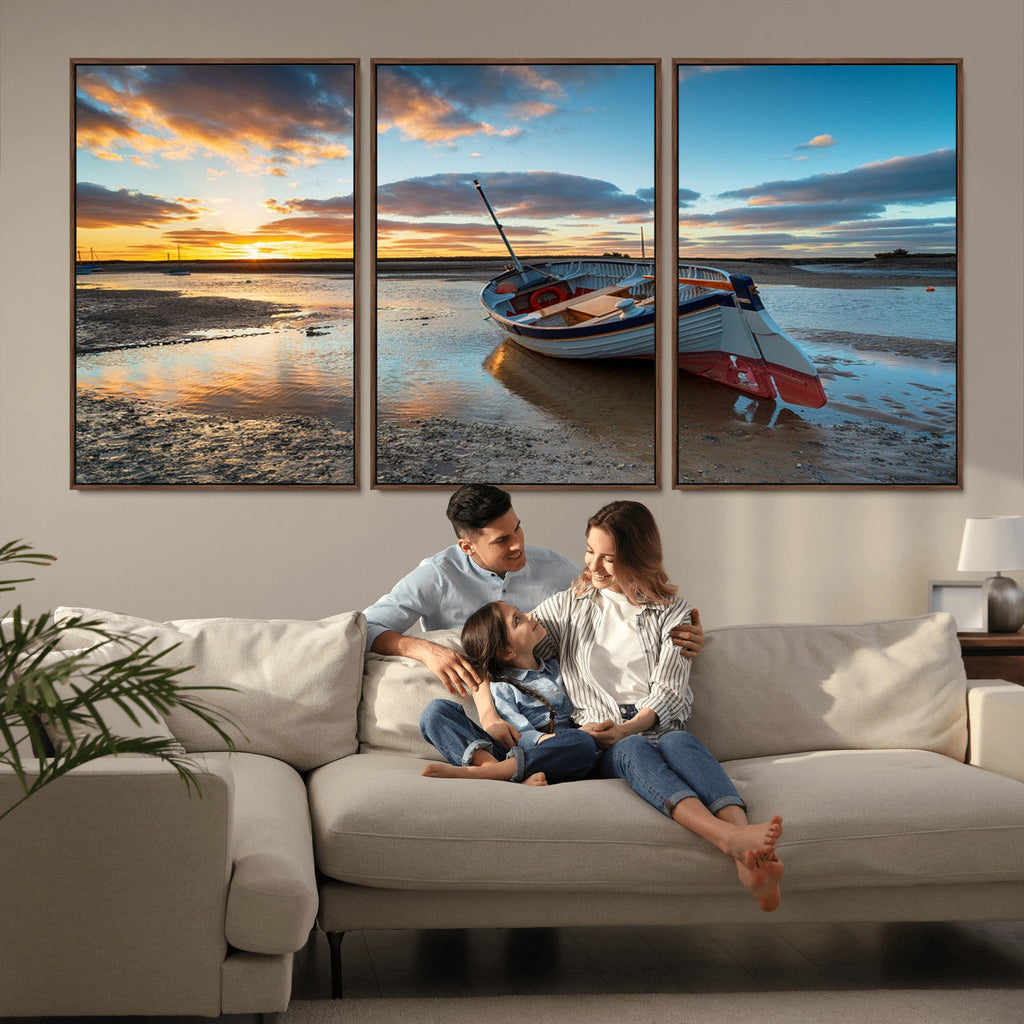 Small Boat At The Beach Sunset Wall Art, Boat Sunset Wall Art Canvas Print