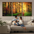 Sunlight Through Trees Wall Art Canvas Print | Autumn Forest Wall Art