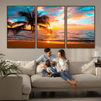 Palm Tree Sunset On The Beach Wall Art Canvas, Framed Palm Tree Sunset Canvas Print