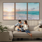 Tranquil Ocean Beach Sunset Canvas Wall Art | 3-Panel Coastal Decor