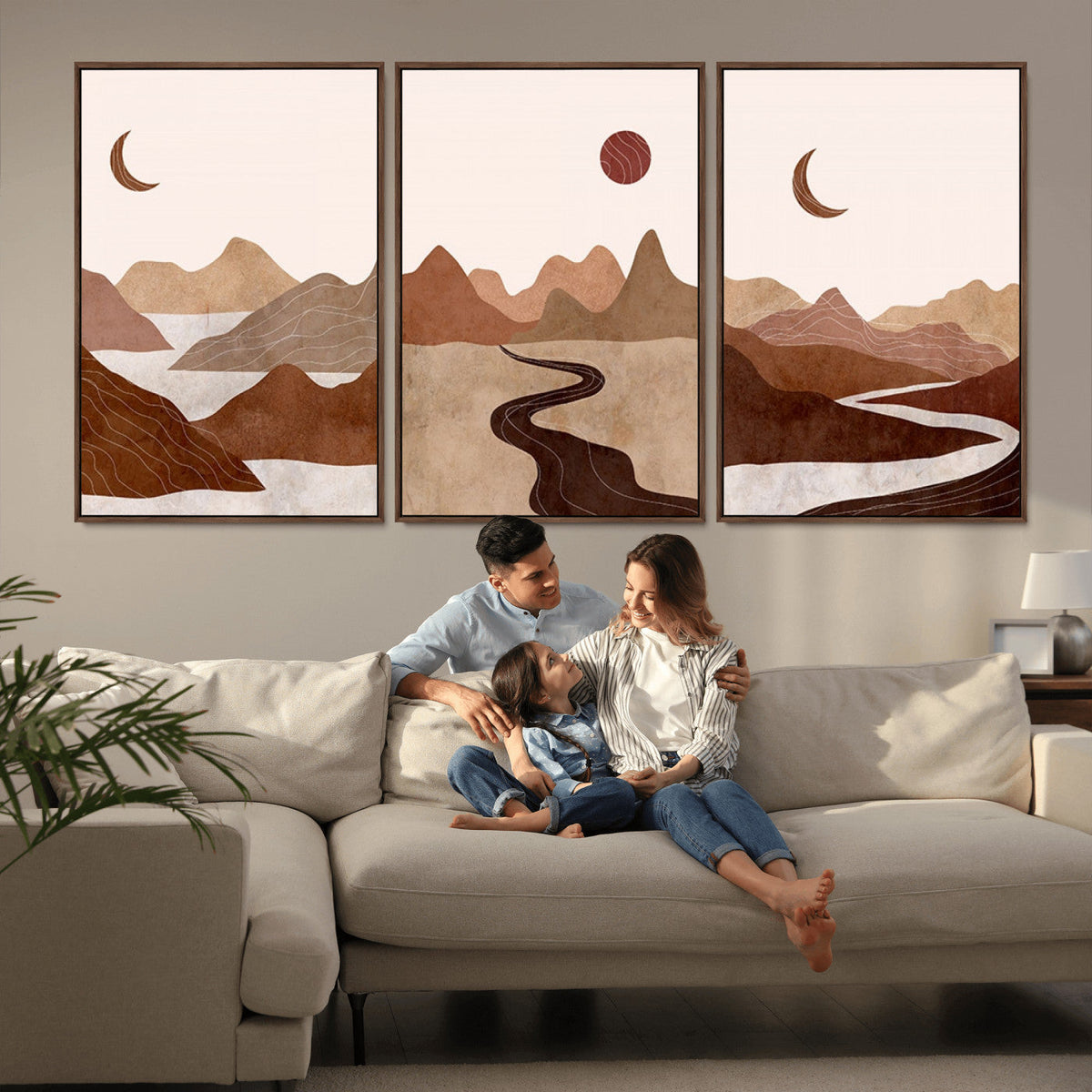 Boho Wall Art Canvas Print Set | Mid-Century Bohemian Wall Artwork, Boho Neutral