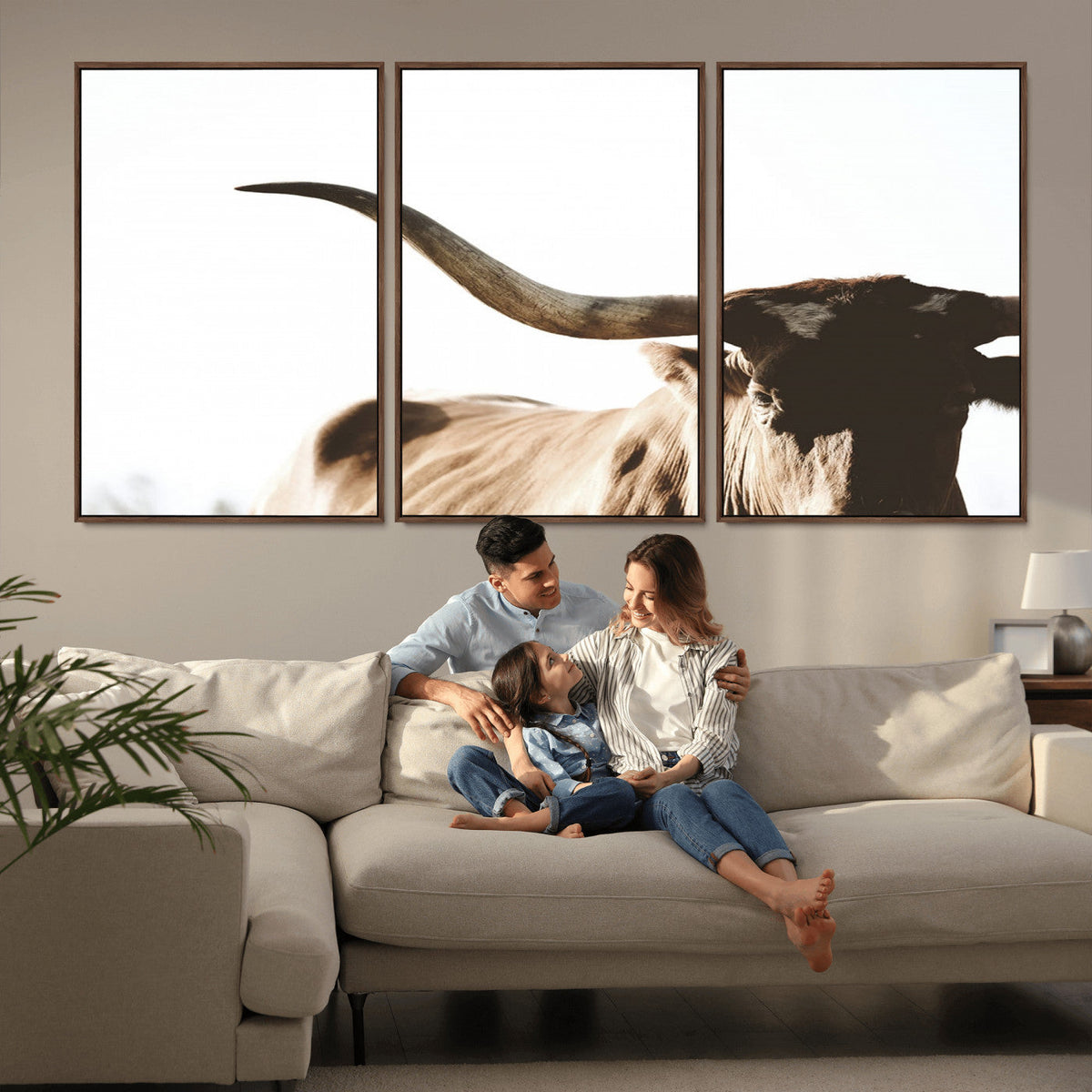 Texas Longhorn Wall Art Canvas Print, 3-Panel