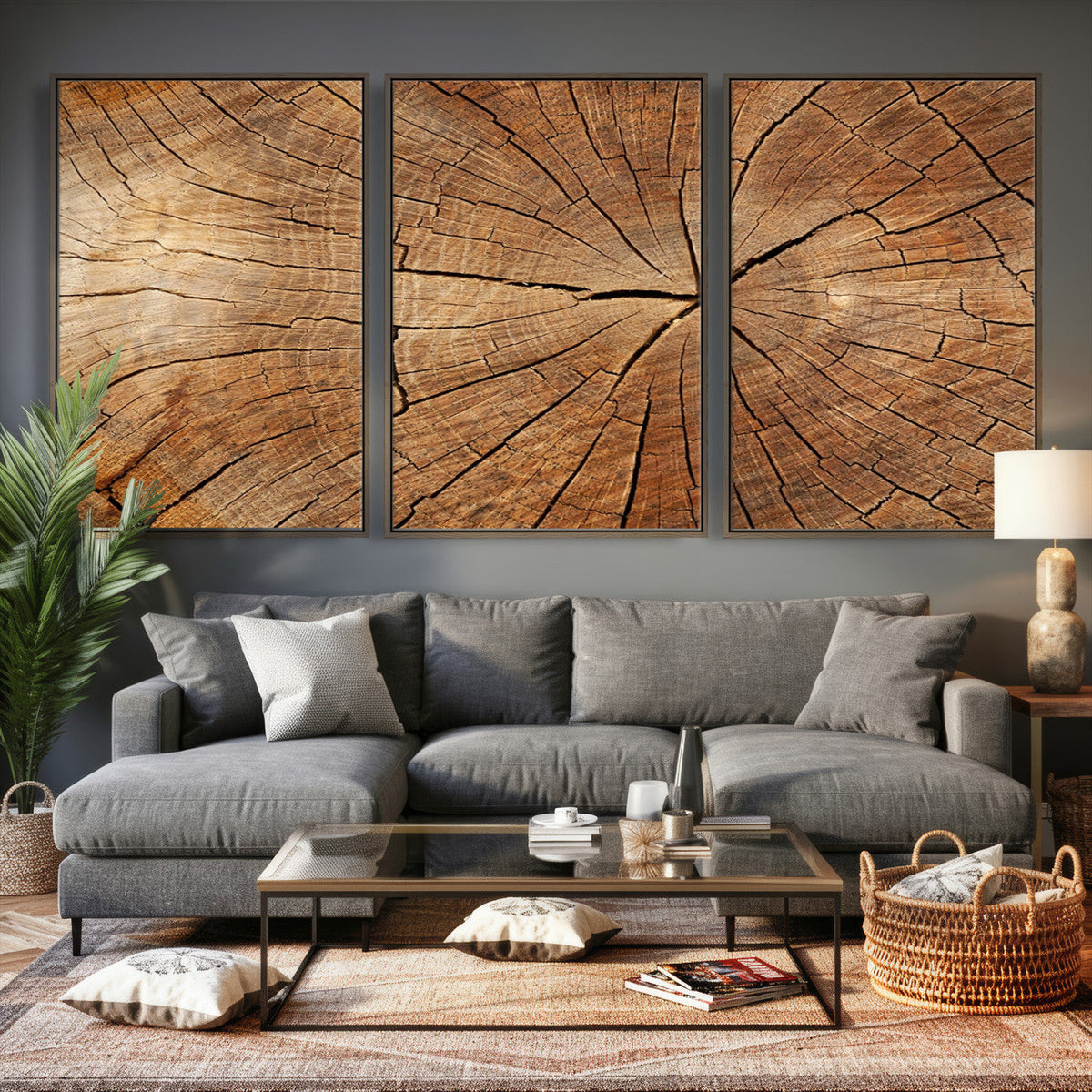 Tree Ring Canvas Art, Rustic Wood Grain Wall Art, Tree Slice Decor for Modern Homes