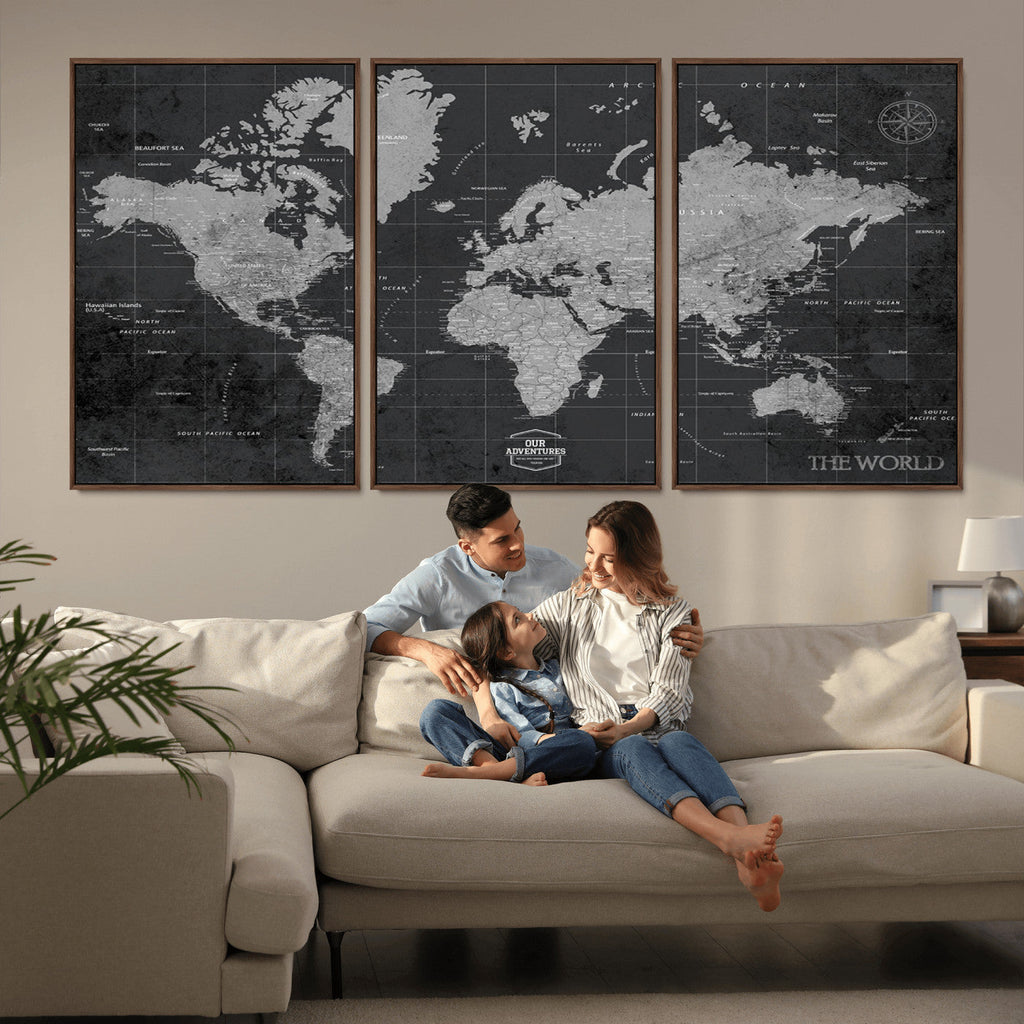 World Map Canvas Print, Detailed Map of the World Wall Art for Home or Office
