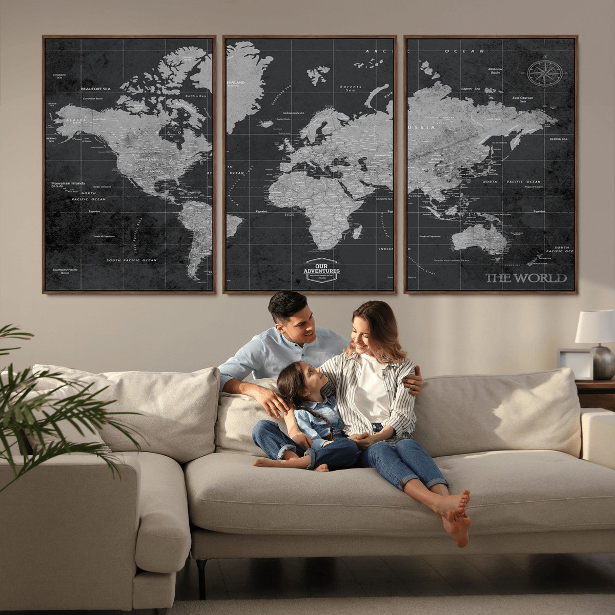 World Map Canvas Print, Detailed Map of the World Wall Art for Home or Office