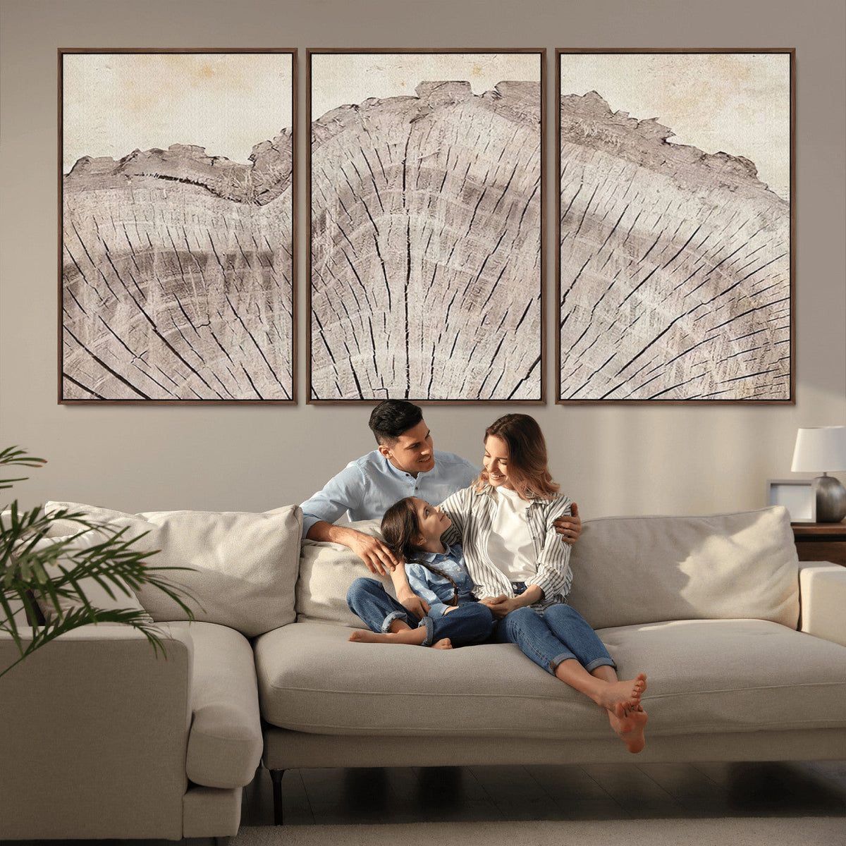 Tree Ring Wall Art Triptych, Rustic Wood Ring Canvas Print