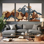 Rustic Abstract Wood Panel Effect Canvas | Mountain Range Top Wood Wall Art Canvas Print