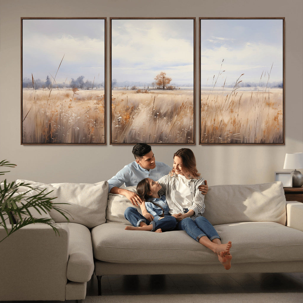 Golden Fields Wall Art Print Canvas | Serene Minimalist Landscape for Farmhouse Decor