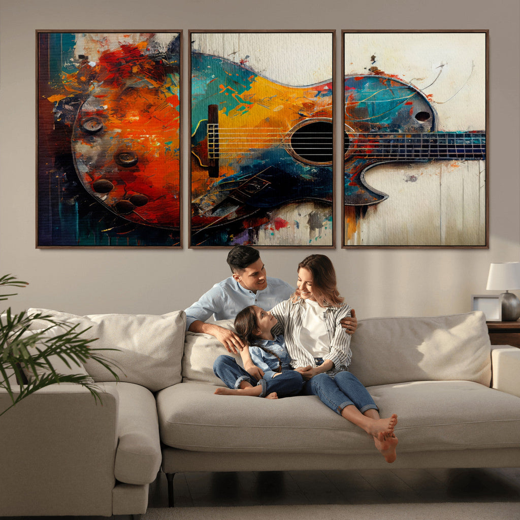 Abstract Guitar Wall Art Canvas | Vibrant Music-Inspired Art for Living Room or Studio