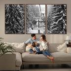Winter Ski Lift Black and White Canvas Wall Art | Alpine Escape in Minimalist Style
