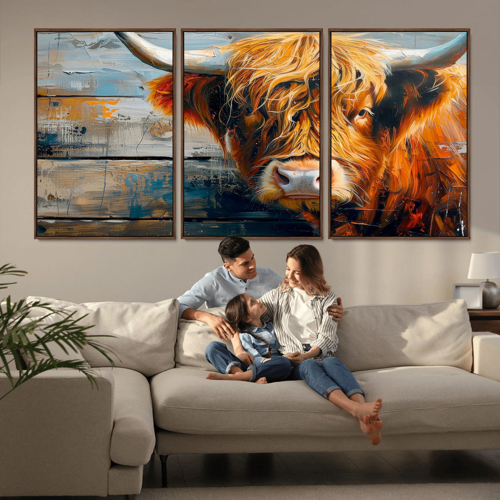 Highland Cow Abstract Canvas Wall Art, Bold Farmhouse Decor