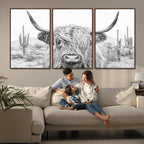 Rustic Charm, Cow Longhorn Black White Bighorn Wall Art